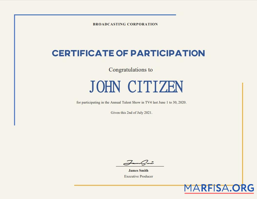 Blank USA Talent Show Participation certificate template